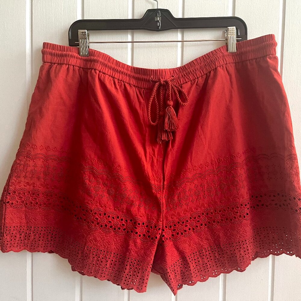 Rust Cotton Eyelet Shorts
